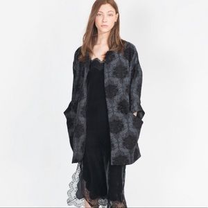 NWT Zara Grey Black Damask Coat Jacket One Size M